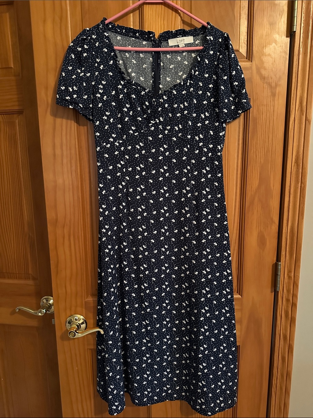 LOFT Navy Midi Dress with White Floral Print like new
